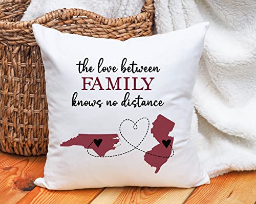 CANARY ROAD Personalized The Love Between Family Knows No Distance Pillow | Two State or Country Long Distance Family | Grandparents In Laws Moving Away Valentine Gift