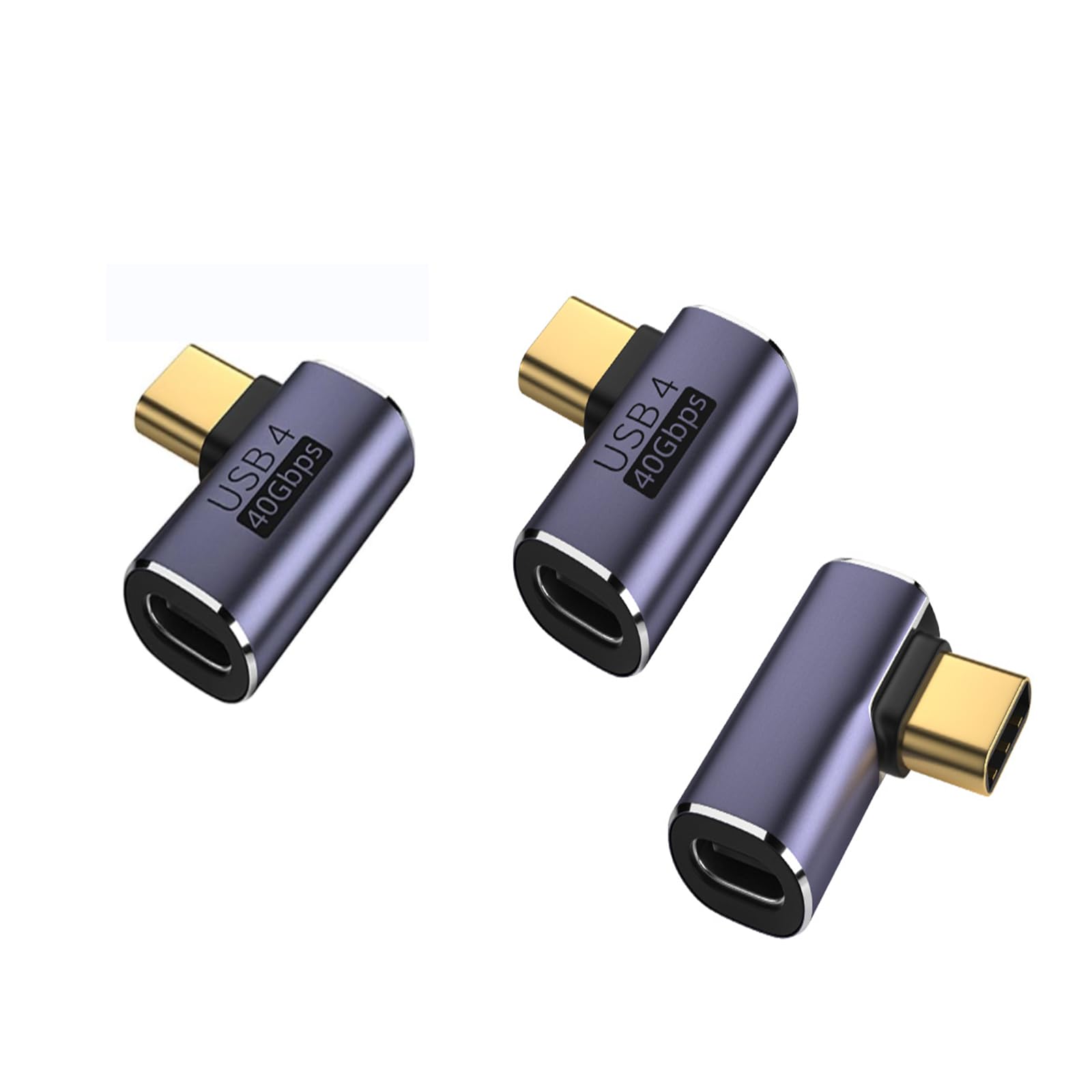 RUIZHI USB C Adapter 3 Pack, Side Bend Right Angle Type C Male to Female Adapter Extender Support 100W Fast Charging 40Gbps Data Transfer 8K@60Hz Video Output for Laptop, Tablet, Mobile Phones