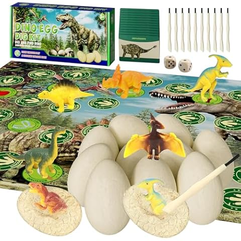 Dinosaur Eggs Excavation Dig Kit, 12 Unique Dinosaur Eggs, Dinosaur Toys for Kids 3-5-7-8-12, Dinosaur Toys Gifts for Kids Ages 3+ Cover