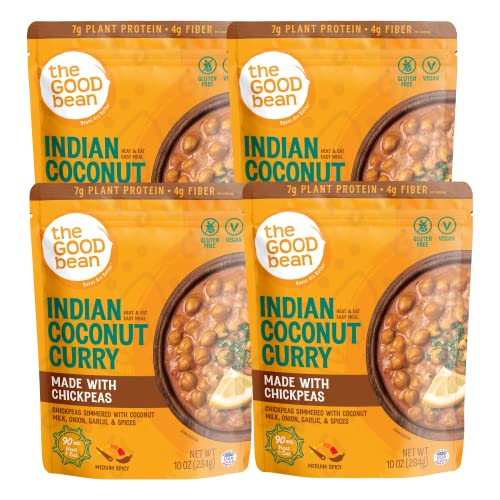 Image of The Good Bean Heat and Eat Pouch - Indian Coconut Curry - (4 Pack) 10 oz Pouch - Simmered Chickpeas with Coconut Milk - Pre-Cooked Beans with Good Source of Plant Protein and Fiber