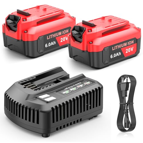 2-Pack 6.0 Ah Compatible for Craftsman 20v Battery and Charger Set Rapid Charging Compatible with Craftsman 20v Tools CMCB204 CMCB205 CMCB206 CMCB202 CMCB201