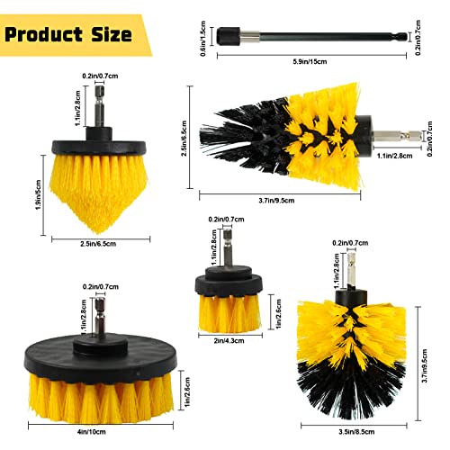 6 Piece Drill Brush Attachment Set, Esluker.ly All Purpose Power Scrubber Cleaning Kit With Extend Long Attachment For Grout Shower Tub Tiles Corners Bathroom And Kitchen Surface(Yellow) #TOP1