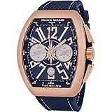 franck muller vanguard yachting mens rose gold automatic chronograph watch tonneau analog blue face with luminous hands and sapphire crystal blue rubber band swiss made automatic watch for men