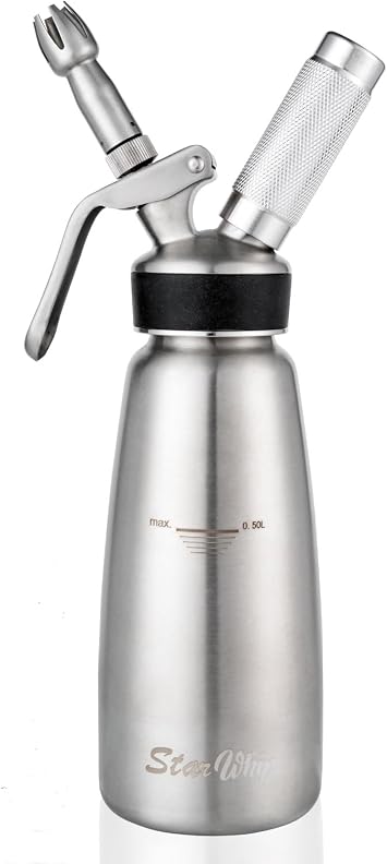 Professional Whipped Cream Dispenser Stainless Steel 304- Highly Durable Cream Whipper 1 Pint 500 ml with 4 Tips and Brush, ZERO-LEAK Whipping Siphon Canister, Gourmet cream Maker SS-S