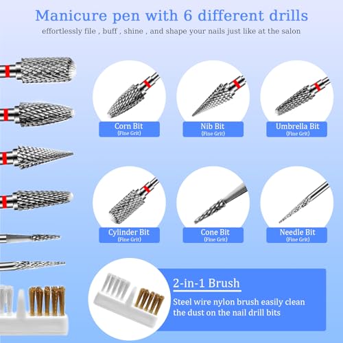 Embout Ponceuse Ongles, 6Pcs Forets à Ongles Tungstène, 1 Pinceau, Embout Depose Ponceuse Ongles Professionnel pour Manucure et Pédicure, Enlever le Gel et Les Cuticule (StilC) – vue 3