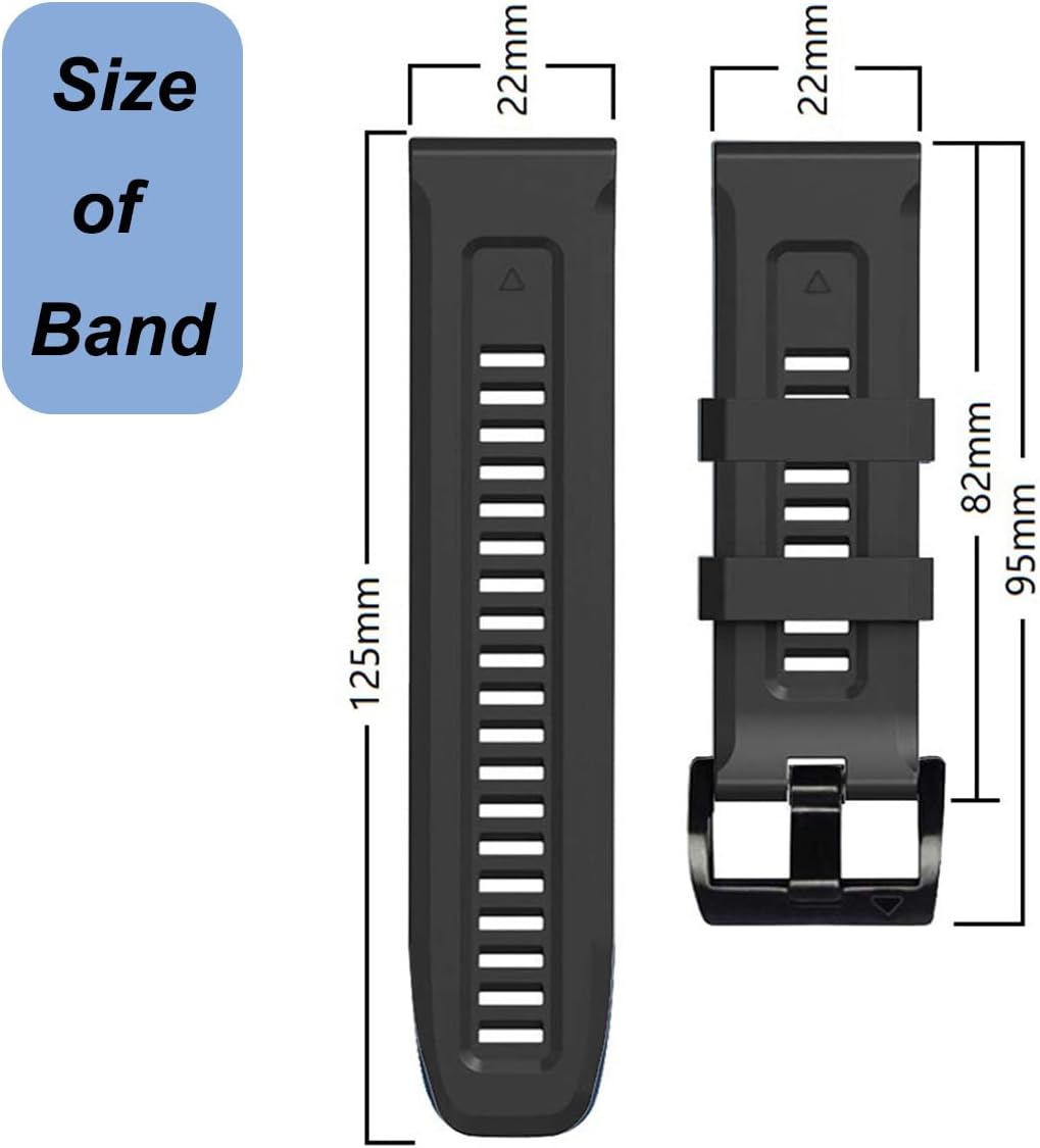 22mm Watch Band for Garmin Fenix 5/Fenix 6/Fenix 7/Fenix 8 47mm/Fenix E 47mm, Soft Silicone Band Strap Wristband with Quick Fit for Garmin Smart Watch - Image 4