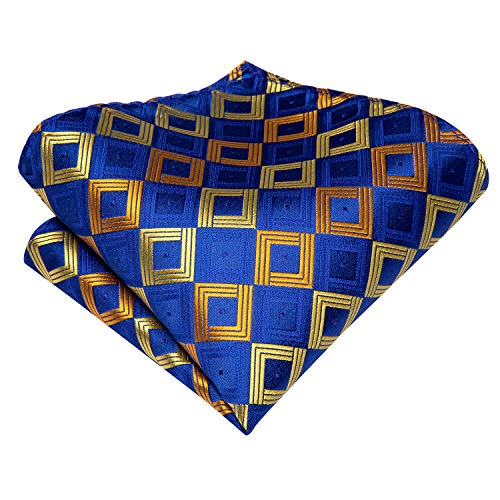 Image of Hi-Tie Mens Plaid Ties Classic Paisley Necktie with Handkerchief Cufflinks Set Business Stripe Tie