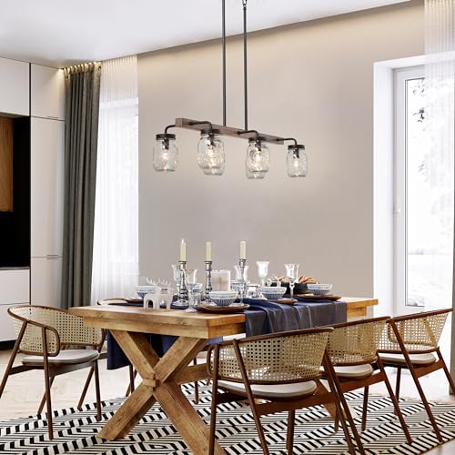 LOG BARN Farmhouse Chandeliers for Dining Room, 6-Light Rustic Dining Room Kitchen Chandelier Over Table, 27.5" L Mason Jar Faux Wood Kitchen Island Lighting by LOG BARN - Image 2