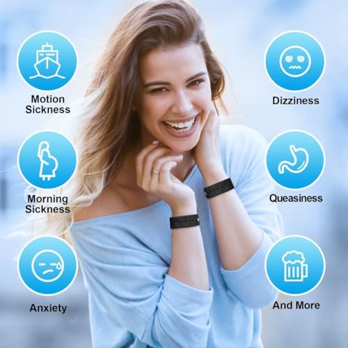 MEIYYJ Morning Sickness Relief Wristbands Motion Sickness Bands for Adults Sea Sickness Wristbands for Cruise Travel Nausea Relief of Headaches, Insomnia, Anxiety and Queasinesss-Black