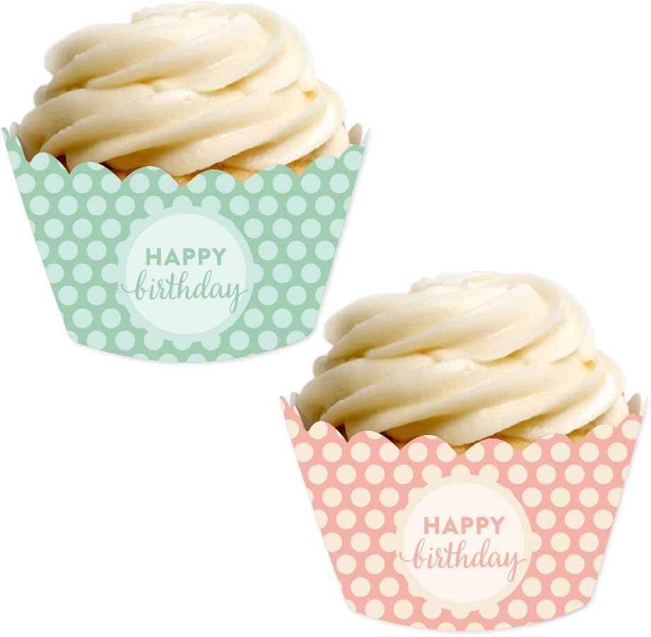 Andaz Press Party Cupcake Wrapper Decorations, Peach and Mint Green Polka Dots, 24-Pack