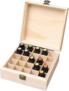 ShangSky Pudełko do przechowywania oleju, lite drewno eteryczne, etui na olejki eteryczne, stojak na lakier do paznokci, olejki zapachowe, khaki, 18*18*8 cm, pojemnik do przechowywania oleju