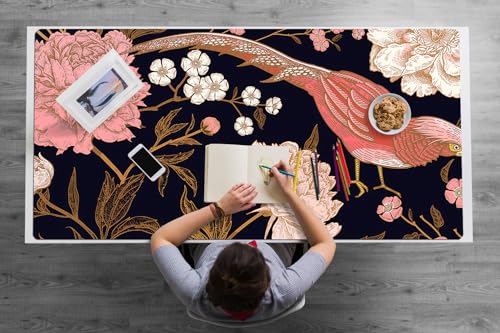 Tapis de bureau pivoine oiseau 120x60 cm idéal à la maison pour l'espace de travail agréable