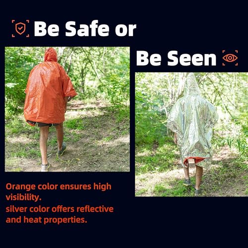 Vonctixe Thickened Emergency Rain Poncho, Thermal Poncho Survival Blankets Reusable Survival Ponchos for Camping, Hiking (4 Pack)