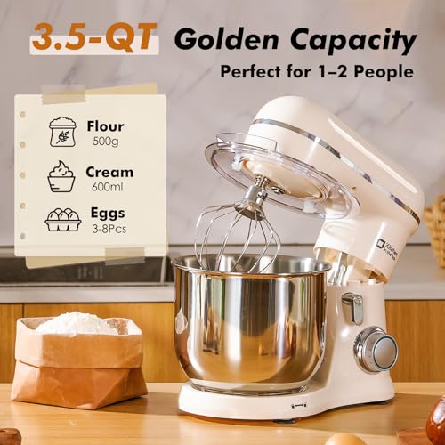 Image of Kitchen in the Box Stand Mixer, 3.5 QT Small Kitchen Electric Stand Mixers, 10-Speed Portable Lightweight Dough Mixer for Daily Use with Egg Whisk, Dough Hook, Beater (Cream White)
