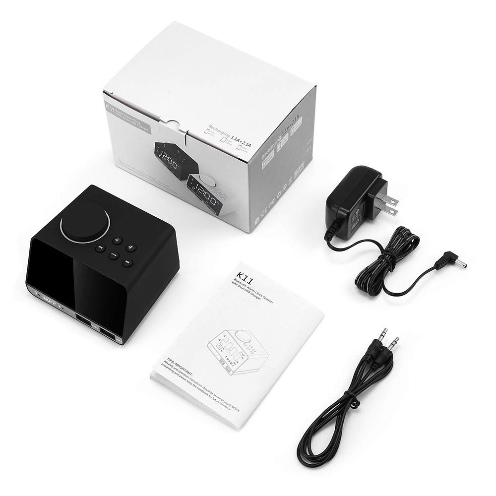 Reloj Despertador Bluetooth Radio Reloj Despertador Altavoz con 2 Puertos USB Led Reloj Despertador Digital Inicio Posponer Reloj De Mesa