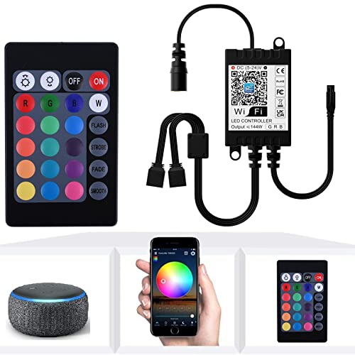 Miwatt W-LAN wifi Dimmbar Led Streifen und Y Adapter 4-Pin Controller，App gesteuert arbeite mit Alexa, Android/IOS System Stimmenkontrolle,Dimmbar, Timing Funktion，Musiksteuerung (Y-Adapter 4 Pin)