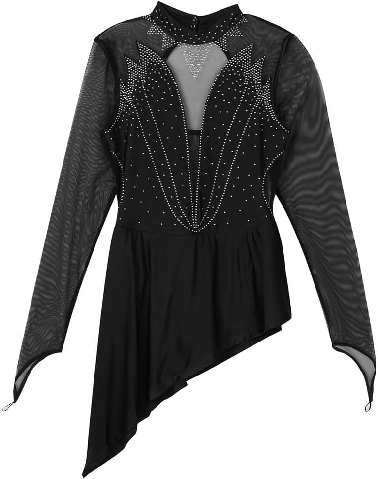Vsadsau Vrouwen Halter Strass Ballet Jurk Gymnastiek Turnpakje Competitie Danskleding Schaatsen Tutu Jurk, Zwart, L