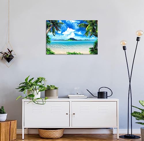 海のアートパネル 自然の海の風景 フレーム付き ハワイの海の絵画 装飾風景画 壁掛け絵画 寝室 リビングルーム 玄関 ウォールアート 木製フレーム完成品 [2]