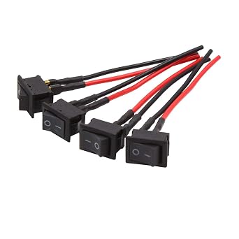uxcell 4 Pcs Rectangle Wired Latching Type SPST ON-Off Type Car Boat Rocker Switch