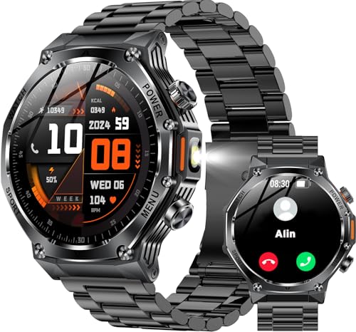 Geelouxian Fitness Smart Watch for Men Women, Bluetooth Calling & 1.8" AMOLED, SpO2/Heart Rate/Sleep Tracker, 100+ Workout Modes, IP67 Waterproof, 7+Day Battery, iPhone Android Compatible (Space Gray)
