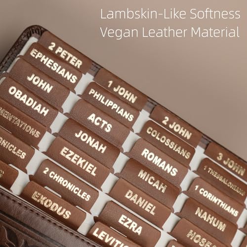 Image of UPAFEXXI-Leather Bible Tabs for Women and Men, Gold Foil Lettering(Brown)