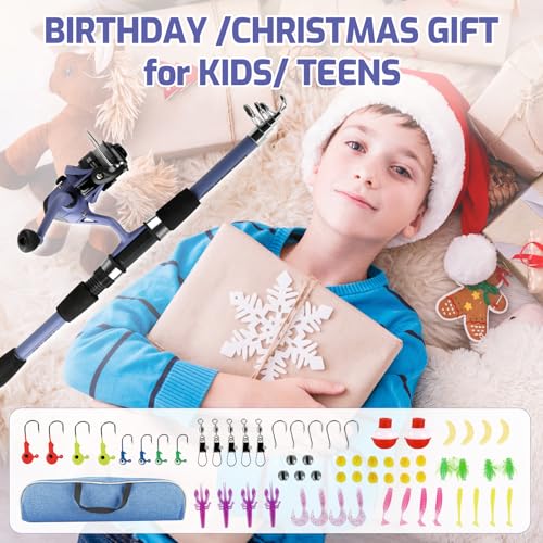 Kids Fishing Pole Set, Portable Telescopic Fishing Rod and Reel Combo for for Boys Girls Youth Toddle Fishing Pole 【Ambidextrous】 (1.65 Blue) by Milerong - Image 5