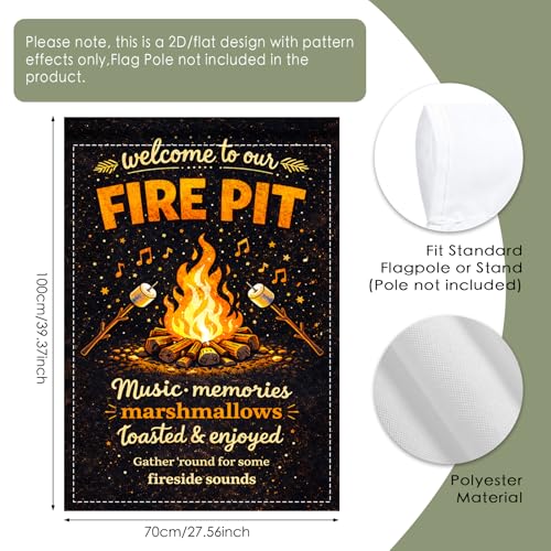 Image of Nuxovilar Camping Flag Fire Pit Garden Flag 28x40 Inches Polyester | Camping Decor Firepit Flag warm music banner campsite invite sign backyard fireside lawn (Marshmallow Note)