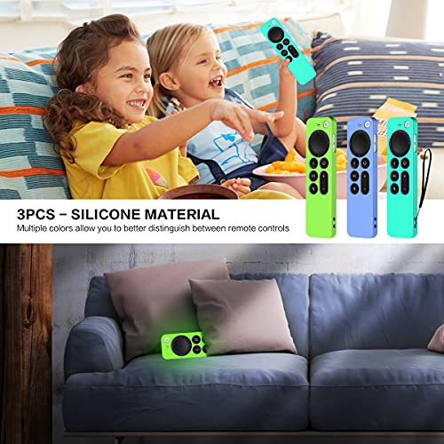 [3Pcs] Remote Case for Apple Siri Remote (2nd Gen)(2021 Release), Silicone Full Body Protective Cover for Apple 4K HD TV Siri Remote (2nd Gen) Anti-Slip|Shockproof|with Lanyard(Green+Blue+Ice Blue) - Thumbnail 5