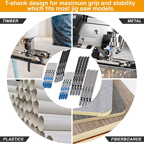 20 Pcs Jigsaw Blades Set, Assorted T-Shank Replacement Jig Saw Blades Set For Cutting Wood And Metal, #TOP5