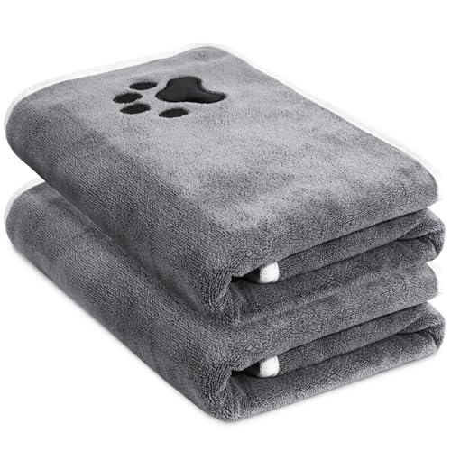 2er Set Hunde Handtuch extra saugfähig, Hundehandtücher aus Mikrofaser, Weich, Langlebig und Schnell Trocknend - Ideal für Kleine, Mittelgroße & Große Hunde