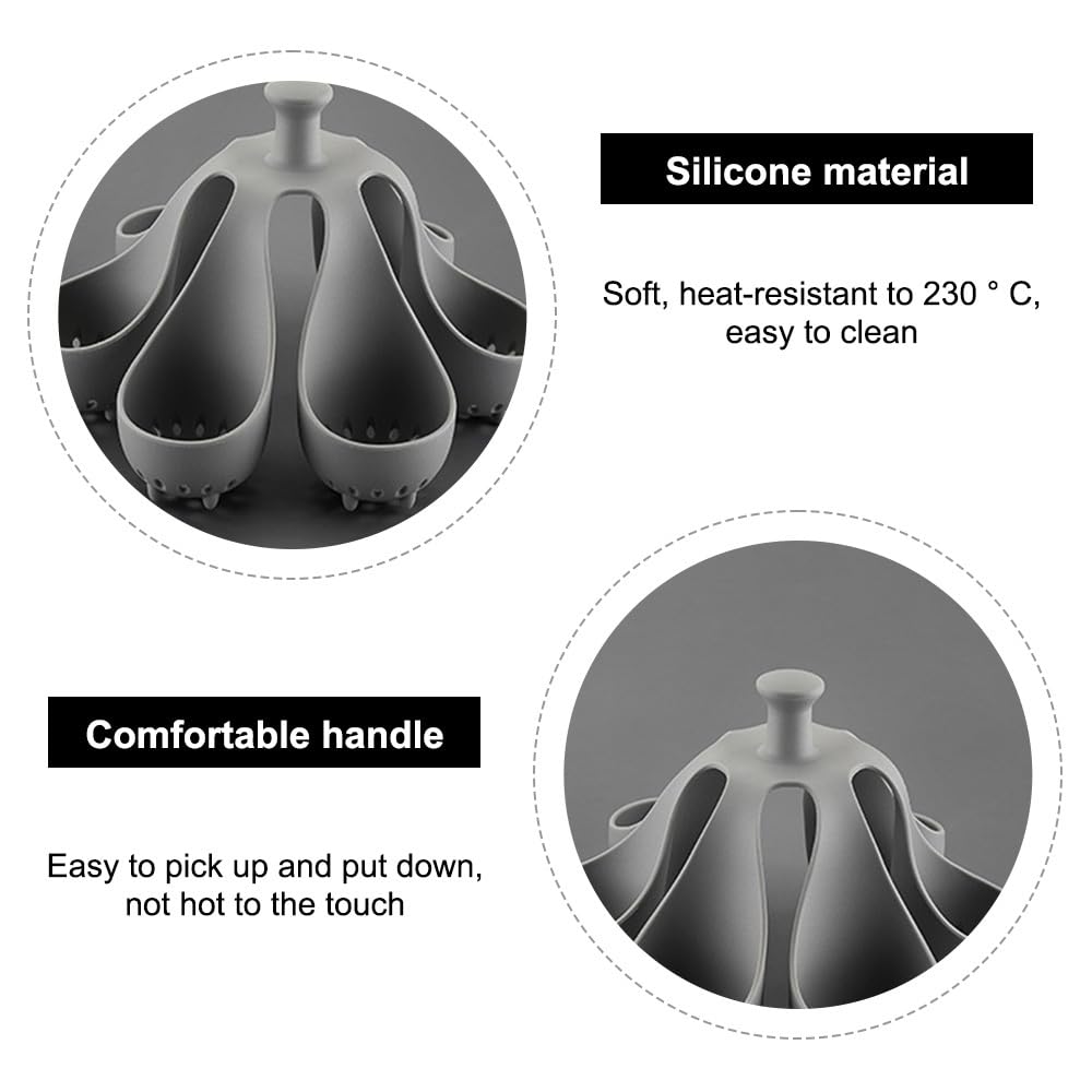 Eggs Boiler Rack, 6-Slots Silicone Egg Cooker with Anti-Scald Handle, Poached Egg Maker for Making Soft or Hard Boiled Eggs