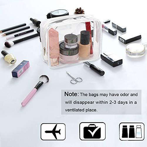 Clear Makeup Bags, APREUTY TSA Approved 6Pcs Cosmetic Makeup Bags Set Clear PVC with Zipper Handle Portable Travel Luggage Pouch Airport Airline Organization (White)