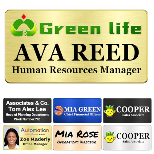 Image of Custom Name Tags Customize Text Metal Engraved Personalized Badge Pin Clip