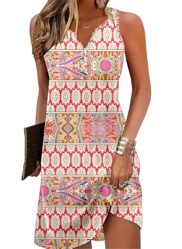 Image of Ladlop Summer Dresses for Women 2026 Beach Loose Casual A Line Dress Sleeveless V-Neck Sundress with Pockets