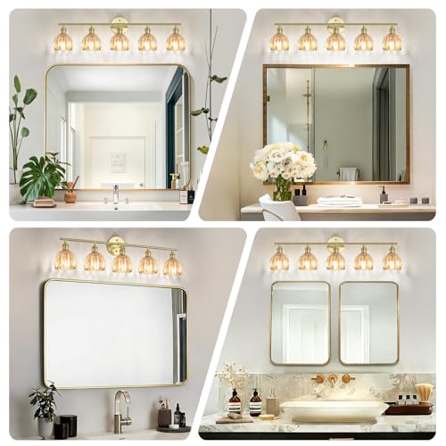 Image of Vintage Bathroom Light fixtures, Gold Vanity Lights, ETL Certified