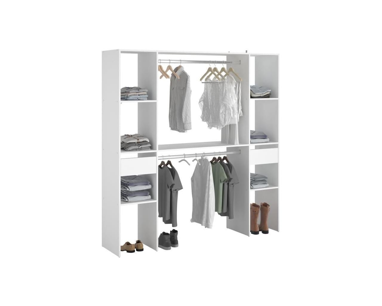 Kit Dressing Artic EKIPA - Décor mélaminé Blanc - 2 penderies + 2 tiroirs - L176 x P40 x H180 cm -Fabriqué en France