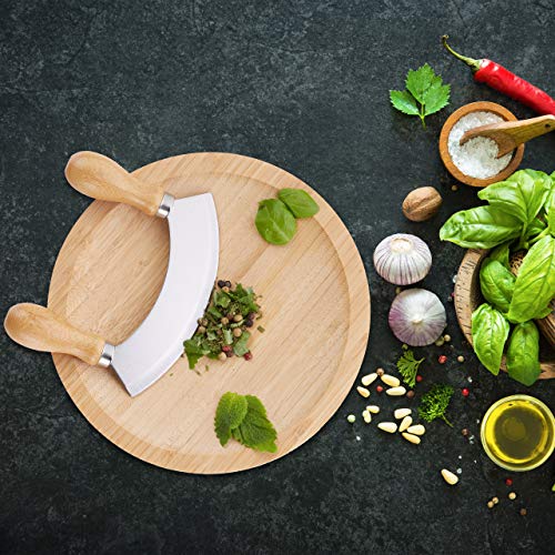 Foto von Relaxdays Wiegemesser mit Brett, einschneidige Klinge für Kräuter, mit Mulde, Edelstahl & Bambus, HxD: 2 x 20 cm, natur, Silber