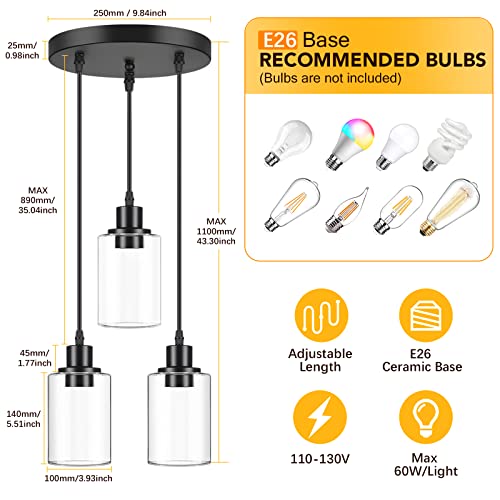 Maxvolador USNC-LED-PL06-3 Industrial 3-Light Pendant Light, Adjustable Hanging Light Fixture thumb #2