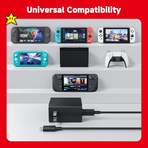 Image of 2-Pack Charger for Nintendo Switch, 45W AC Adapter Fast Charging with 2-Pack 10ft Detachable USB C Cable, Compatible with Switch /OLED /Lite, Steam Deck, Support TV Mode, Original Quality