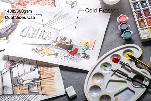 UPGREY Watercolor Paper Pack of 2 (70 Sheets), 11"x14" Cold-Pressed Sketchbook Pad, Textured & Heavy Weight, Wet & Dry Media, Acrylic & Watercolor Painting & Sketching for Artists Kids(140lb/300gsm)