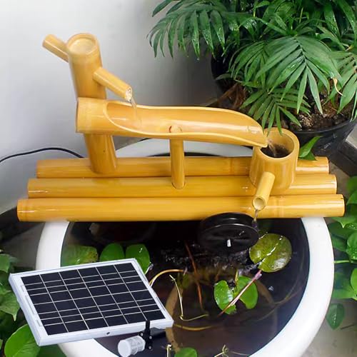 Fontaine en bambou 40 cm avec roue pour bain d'oiseaux et bassin extérieur