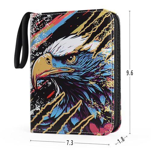 VEELAM 4 Pocket Card Binder, 3-Ring Trading Card Binder with Zipper for 400 Cards Collection, Eagle Pattern