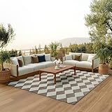 Nourison Home Positano Indoor/Outdoor 8' x 10' Area Rug, Grey, Modern Geometric Checkered Diamond Pattern, Easy-Cleaning, Non-Shedding, Bedroom, Living Room, Dining Room, Patio, Deck