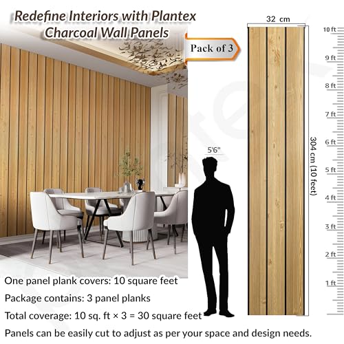 Image of Plantex PVC Panel for Wall 10 Feet /3D Wall Panel Louvers Panels for Interior Decor /Fluted PVC Panels for Walls /Home & Office Use /Pack of 3 Covers 30 Sq. Ft (Golden Oak - 2G)