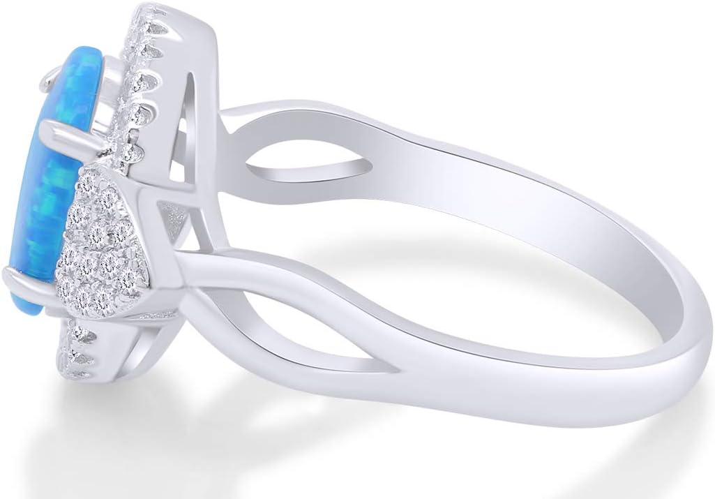 AFFY Simulated Blue Opal & White Cubic Zirconia Halo Twisted Band Fashion Ring For Womens 14k Gold Plated - Image 4