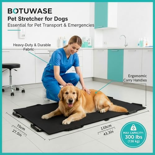 Image of Pet Stretcher for Dogs - Emergency Animal Carrier, 300lb Weight Limit, 44 inchx28 inch Size, with 8 Safety Straps for Easy Transport(Black)