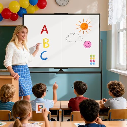 Image of Rolling Whiteboard 48 inch x 36 inch Sturdy Dry Erase White Board on Wheel