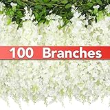 Wisteria Artificial Flowers Garland，10Pcs Total 60ft Silk Fake White Wisteria Flowers Hanging for Home Garden Wedding Arch Party Indoor Outdoor Decor