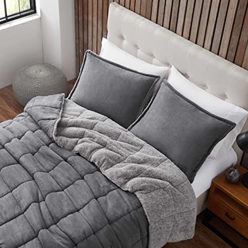 Image of Eddie Bauer - King Comforter Set, Microsuede Bedding with Soft Sherpa Reverse, 3 Piece Bed Set with Matching Pillowcases (Sherwood Grey)