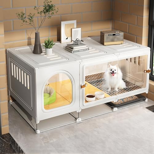 White Dog Crate with Separate Toilet & Pull-Out Tray, Easy to Clean Furniture for Small Dogs, Stylish Pet House, Space-Saving Design, Ideal for Home Use